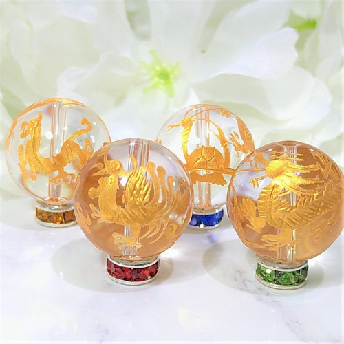 水晶丸玉手彫り龍 50mm 青龍 水晶玉20mm｜パワーストーン