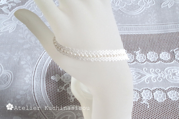 梭織蕾絲和淡水珍珠手鍊&lt;Blanc&gt; 第3張的照片
