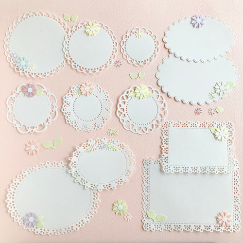 可愛いレースペーパーいろいろと小さなお花のセット〜メッセージカード