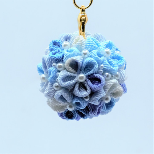 ❁デルフィニューム 根付けストラップ❁ ちりめんつまみ細工 帯飾り