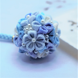 ❁デルフィニューム 根付けストラップ❁ ちりめんつまみ細工 帯飾り