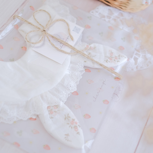 小花柄 うさ耳スタイ(表地ワッフル)