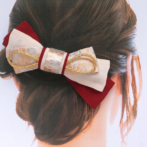 再販 多用途リボン【和モダン髪飾り】金襴 金らん 金 ゴールド 赤 豪華