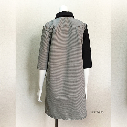 1点もの・デザイン画付き】イタリア製千鳥格子アシメトリーワンピース 