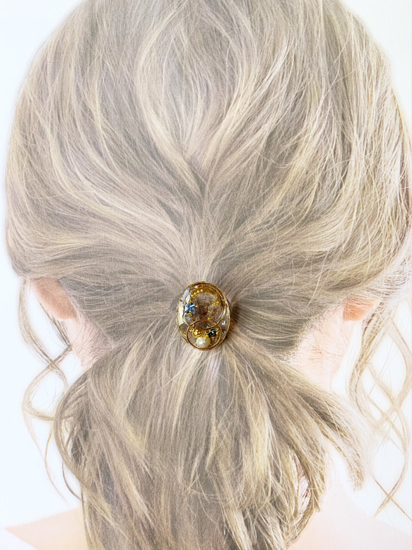 【9月の誕生石】感性を研ぎ澄ますアイオライト・オーバル・ポニーフック（髪飾り）ヘアアクセサリー 4枚目の画像