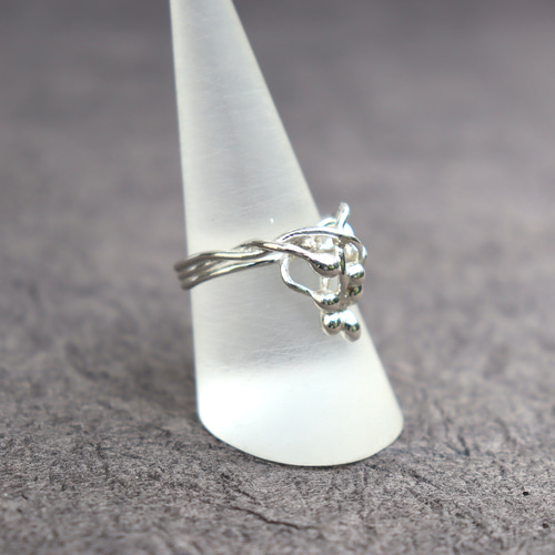 線玉リング シルバー950 彫金 一点物 デザインリング シルバーリング