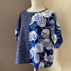 浴衣リメイク】うちわ柄 ゆったりサイズのTシャツ型ブラウス