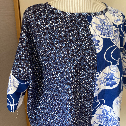 浴衣リメイク】うちわ柄 ゆったりサイズのTシャツ型ブラウス ブラウス  