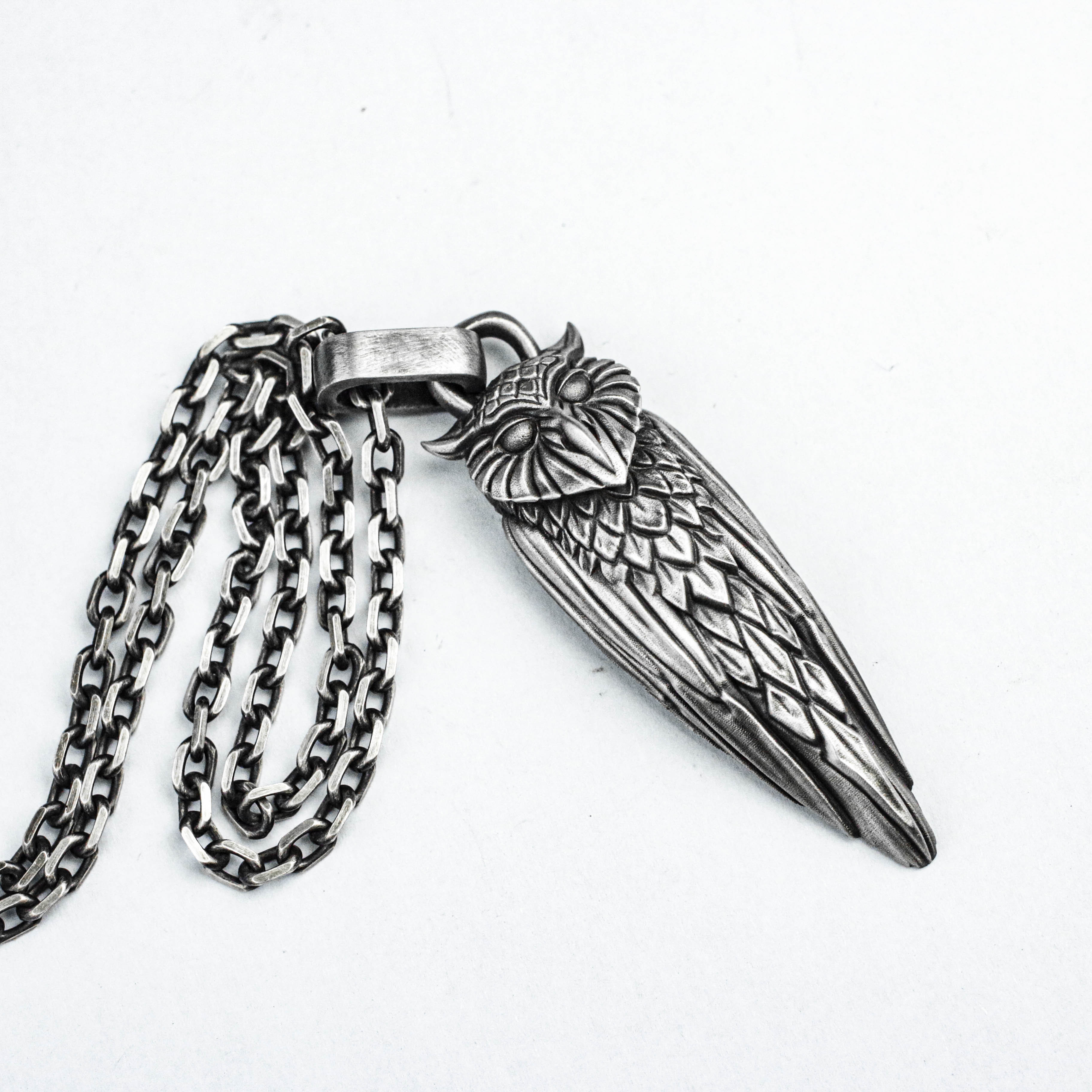 925 スターリング シルバー フクロウ ペンダント、イーグル シルバー ペンダント、フェザー アニマル ペンダント