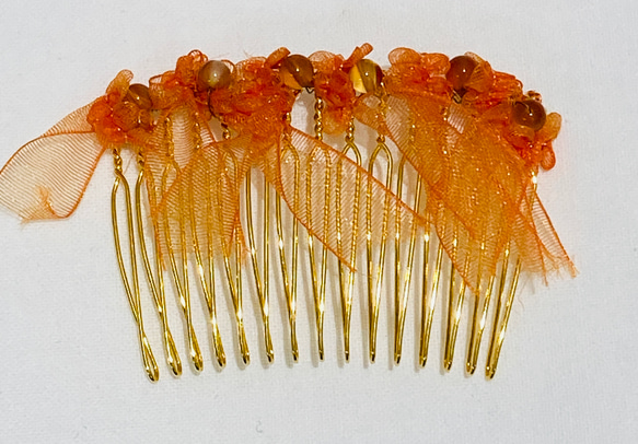 リボンと天然石カーネリアンのコーム 1枚目の画像