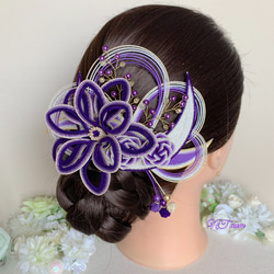 成人式卒業式結婚式・和装水引髪飾り・月華・紫 5枚目の画像