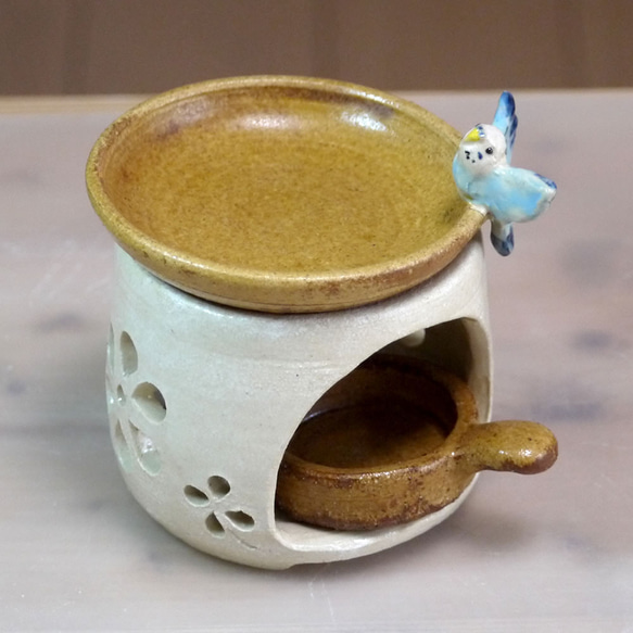 小鳥の茶香炉「セキセイインコ」（アロマポット） 2枚目の画像