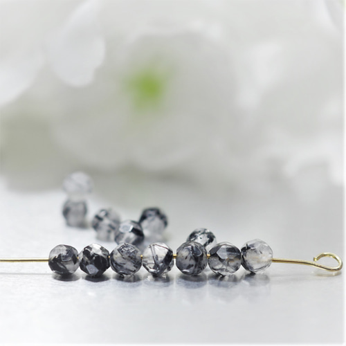 4mm 4個 ブラックトルマリン イン クォーツ ブラックルチルクォーツ 32