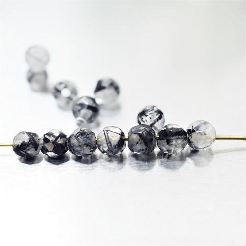 4mm 4個 ブラックトルマリン イン クォーツ ブラックルチルクォーツ 32