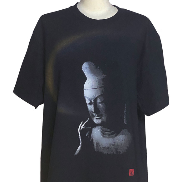 美しい仏像Tシャツ　弥勒菩薩　手染め京友禅　長袖と半袖が選べる 1枚目の画像