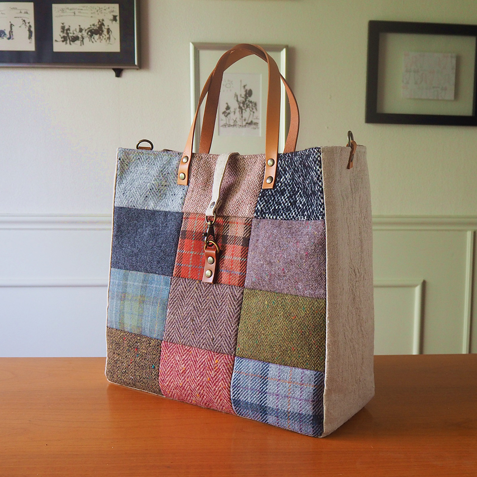 受注製作・パッチツイードとリネンのトートバッグ