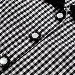 黒と白のチェック柄レトロ フリル レース ステッチ シャツ綿肌にやさしい小さな露出鎖骨長袖シャツ トップ 7枚目の画像