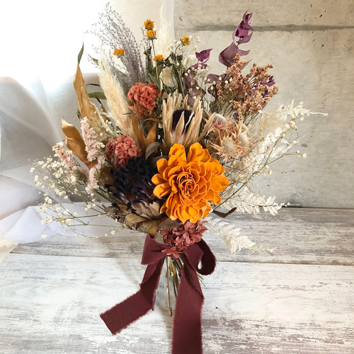 秋色＊プロテアのドライフラワーブーケ＊ドラマチックテラコッタ（全長
