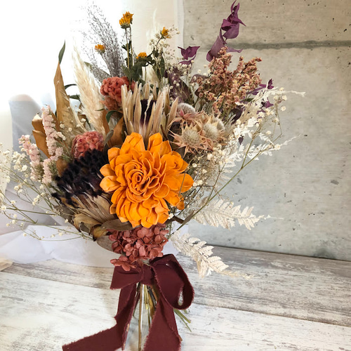 秋色＊プロテアのドライフラワーブーケ＊ドラマチックテラコッタ（全長