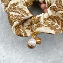 印度刺繡髮圈米色金色復古珍珠 第5張的照片