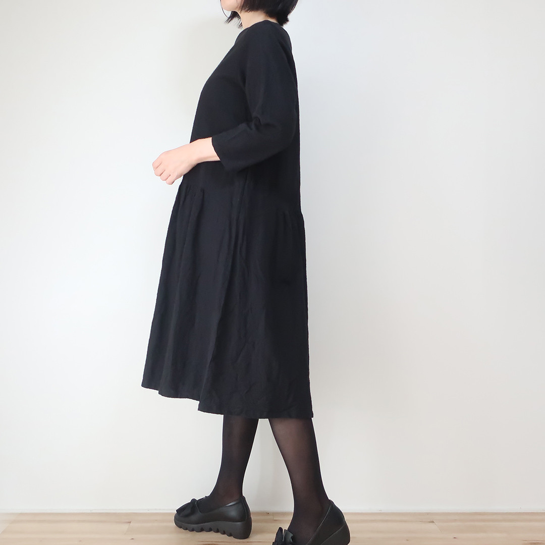 丈夫な綿麻・透け感なし❣シンプルギャザーワンピース（Mサイズ／全9色）