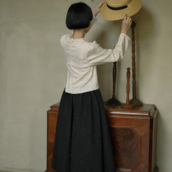 黑色 2色 肌理感暗紋提花半身長裙 高腰彈力A字長款傘裙蓬蓬裙子 第11張的照片