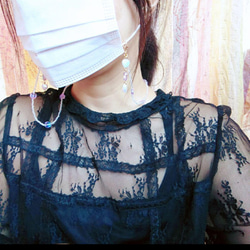 ○クリアビーズとパープルハートの韓国系マスクストラップ メガネチェーンサングラス パステルカラーオーロラ 5枚目の画像