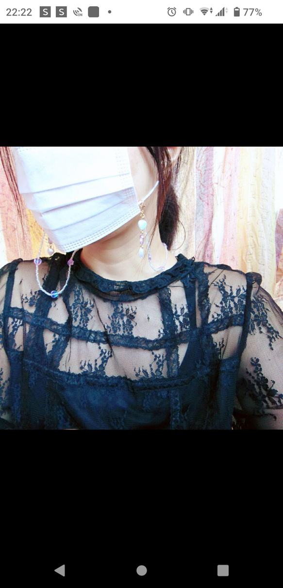 ○クリアビーズとパープルハートの韓国系マスクストラップ メガネチェーンサングラス パステルカラーオーロラ 5枚目の画像