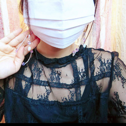 ○クリアビーズとパープルハートの韓国系マスクストラップ メガネチェーンサングラス パステルカラーオーロラ 4枚目の画像