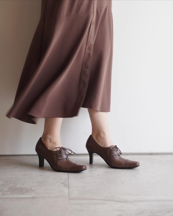 ★zuccotto暢銷款☆人氣繫帶高跟鞋★深棕色 21.5cm-25.5cm 日本產真皮 z3223 第7張的照片