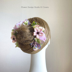 薔薇とラナンキュラスのヘッドドレス　モーブピンク　コスモス　秋色　結婚式　ウェディング　髪飾り　ブライダル　花嫁ヘア 3枚目の画像