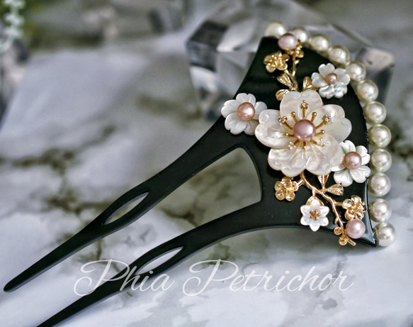 簪 和 桜 かんざし バチ型  パール 簪 着物 髪飾り 留袖 着物 成人式 結婚式 卒業式 2枚目の画像