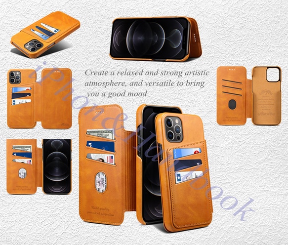カーフスキン シンプルな外部カード ウォレット 電話カバー フリップiPhone13/12Pro/XR/SE2 2枚目の画像