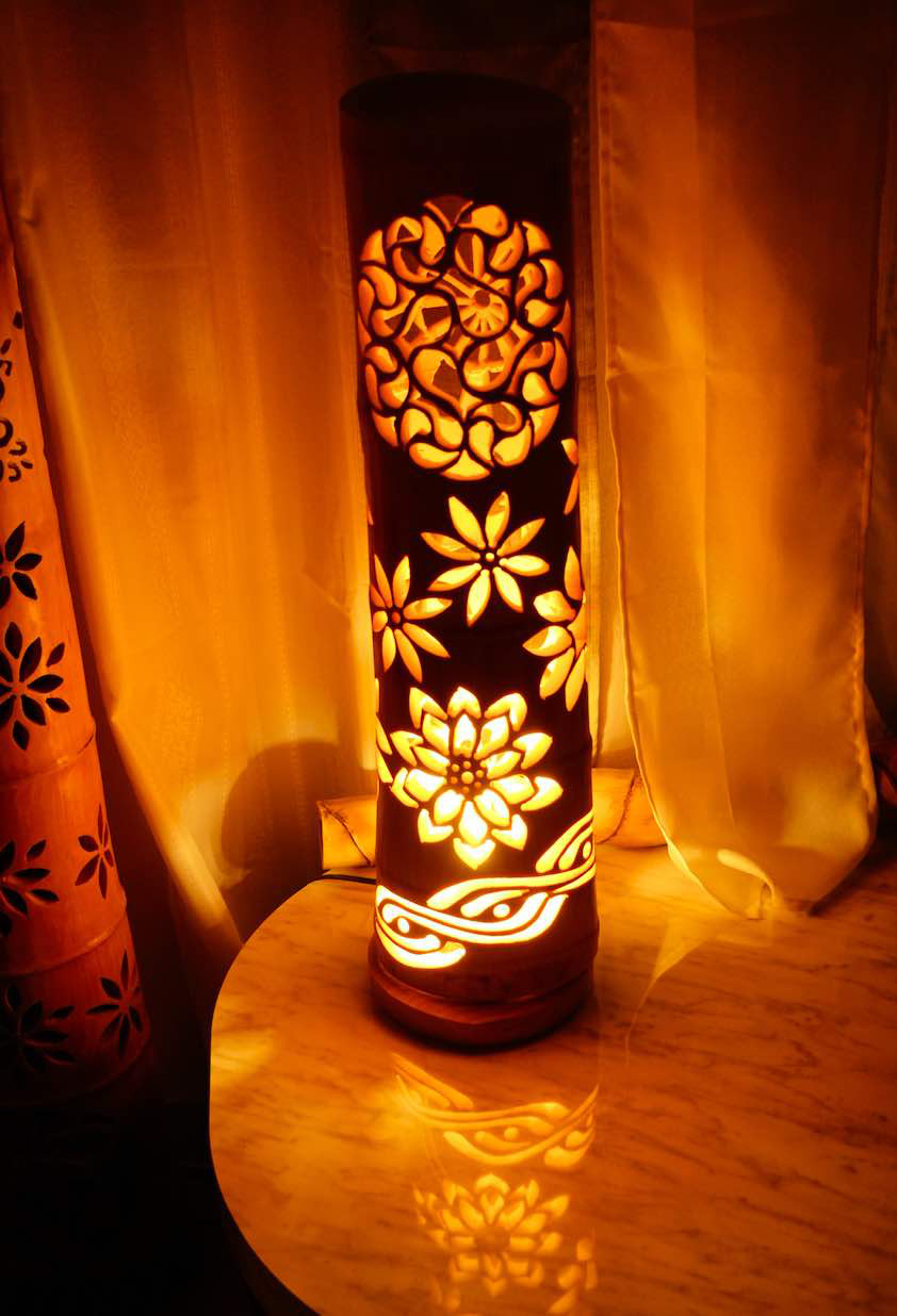 竹灯り・竹あかり・竹灯籠・竹灯篭・竹ランプ   全面彫り～～ 癒しの灯り★真和★～～