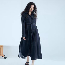 ウェスト切り替えギャザーワンピース（クレリック モスグリーン