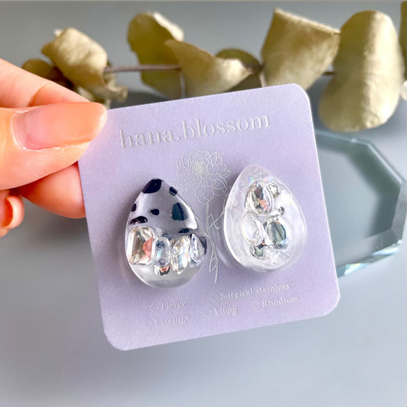 glass drop clear dalmatian Earrings 3枚目の画像