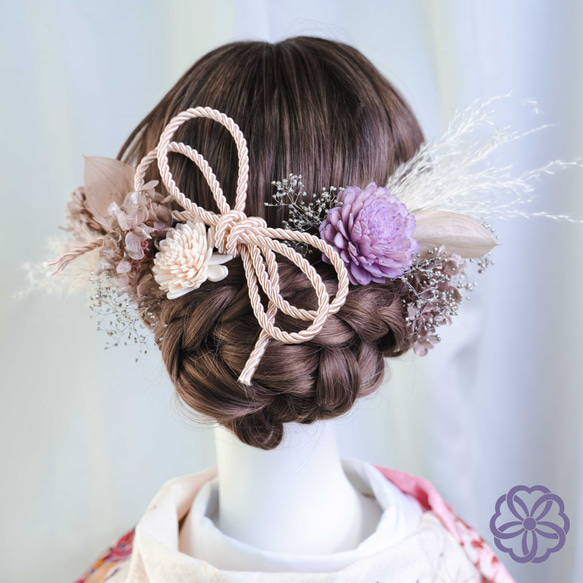 ヘッドドレス～くすみピンクとベージュパープルstyle～ 髪飾り ドライフラワー くすみパープル くすみピンク プリンセスの髪飾り ✧ ヘッド
