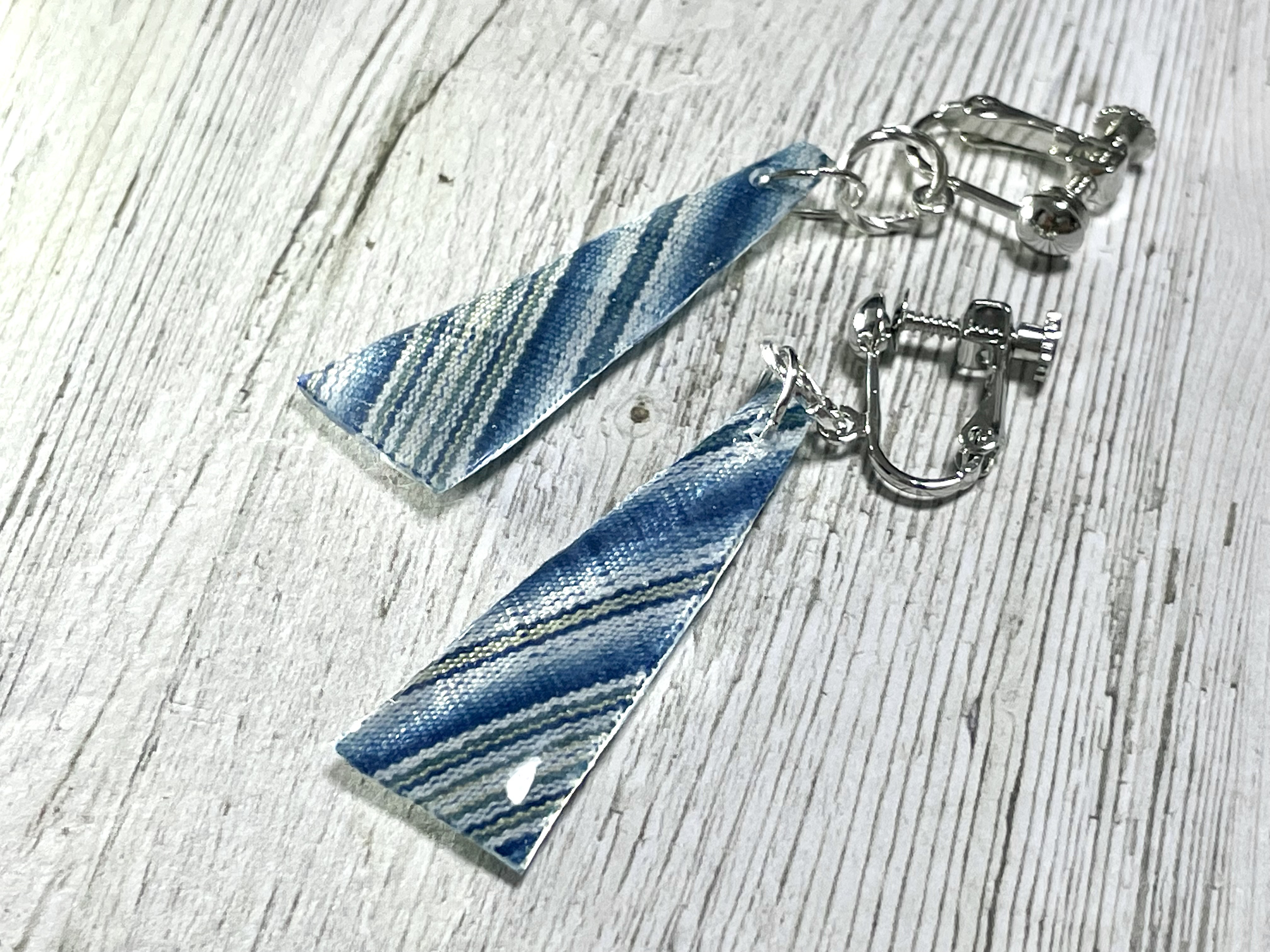 伝統織物 小倉織 ■つゆくさ■さんかく飴のイヤリングS