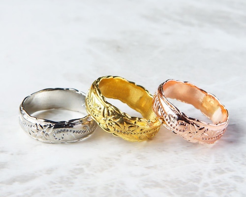 ハワイアンジュエリー リング 指輪 幅6mm プルメリア スクロール 指輪