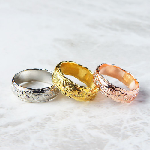 ハワイアンジュエリー リング 指輪 幅6mm プルメリア スクロール 指輪