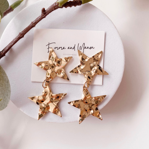 ☆アレルギー対応 チタンポスト ビックスター ダブル 星 ピアス 大ぶり