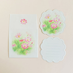 コスモス ダイカットメッセージカード花型3枚　封筒付き 2枚目の画像