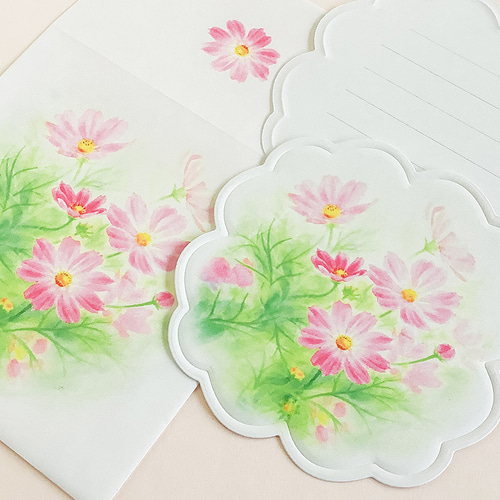 コスモス ダイカットメッセージカード花型3枚 封筒付き メッセージ