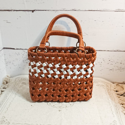 石畳編み かごバック(マロン色) かごバッグ おっちゃ 通販