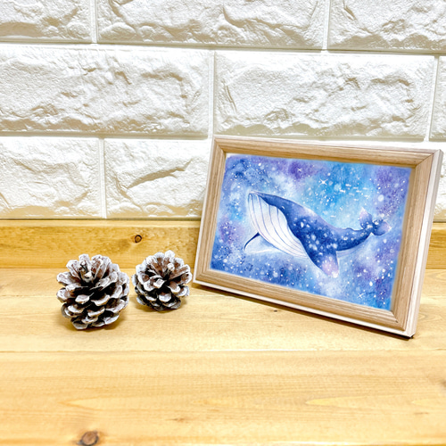 絵画 油絵 原画 鯨 海 ブルー ポップ 北欧 アート インテリア SM