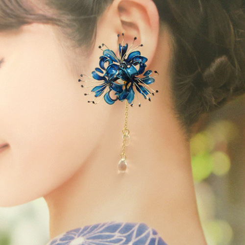 りん5 イヤリング3点 彼岸花4輪 赤 彼岸花4輪 青 紫陽花ロング りん