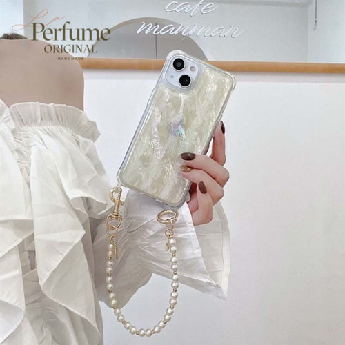キラキラ天然シェル イエロー系カラー✨チェーン付 オリジナル iPhoneケース キラキラ天然シェル♡3カラー✨パールチェーン付き✨オリジナル