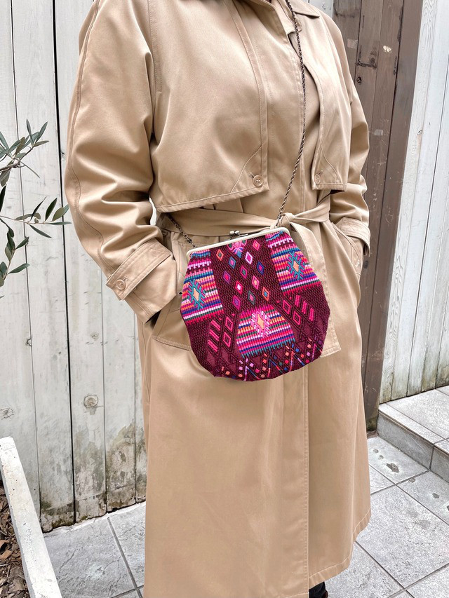Guatemalan Huipil × Leather Bag #2/グアテマラ ウィピル 刺繍 レザー がま口 バッグ