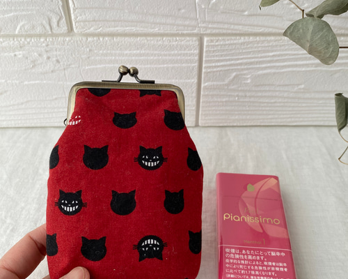 現品のみ！！アイコスiQOSデコケース猫肉球なるとナルトニコチンリボンチョコ 受注製作】ポップ 黒猫 イッシッシネコちゃん シガレットがま口