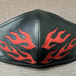 ファイヤー　ハーレー　アメリカン　バイク　合皮　黒赤　蒸れない　吸汗速乾　Ｌサイズ　２層構造　マスク　リフォーム繕　 1枚目の画像